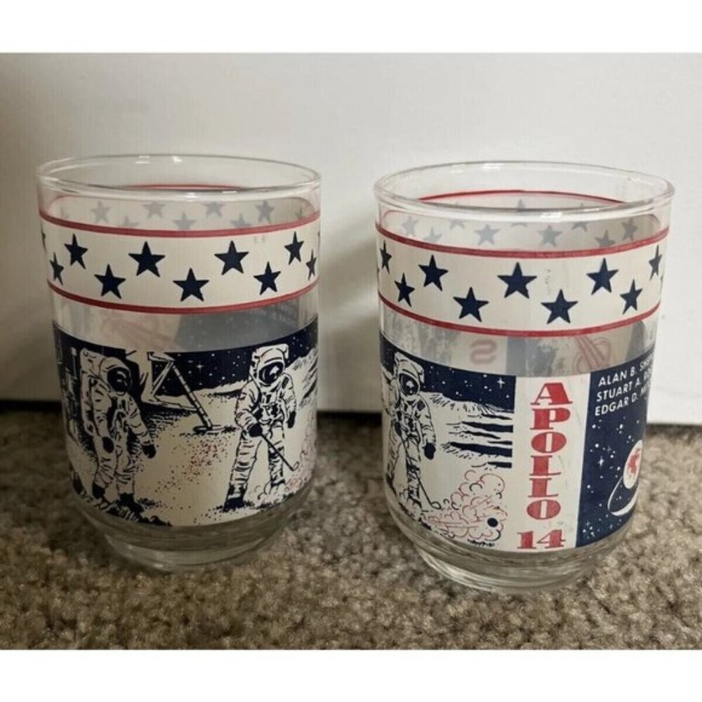 Vintage Libbey Glass NASA Apollo 14 Moon Landing Astronaut USA 1970s (3) Lot